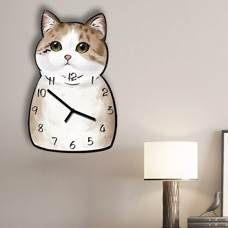 卡通時鐘 靜音掛牆鍾 創意掛鐘 圓眼胖貓表 園客廳工作室店鋪裝飾個性掛鐘