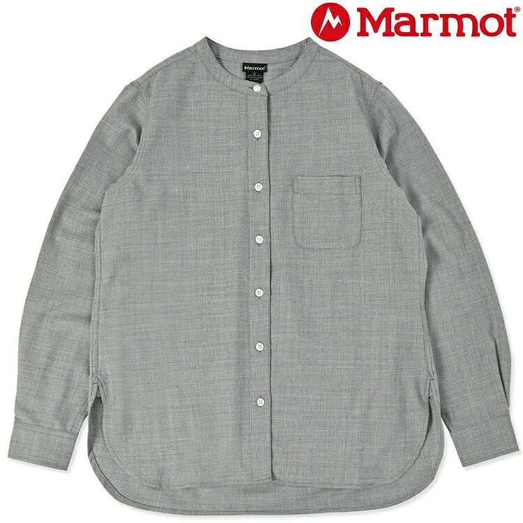 Marmot 土撥鼠 Petal No Collar Shirts 女款 立領美麗諾羊毛長袖襯衫/無領襯衫/圓領襯衫 TSAWS056 J039 麻花淺灰