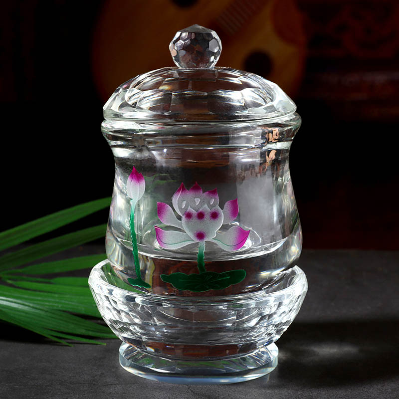 蓮花水晶供水杯藏傳佛教大悲咒貢杯佛教用品地藏水圣水杯大號