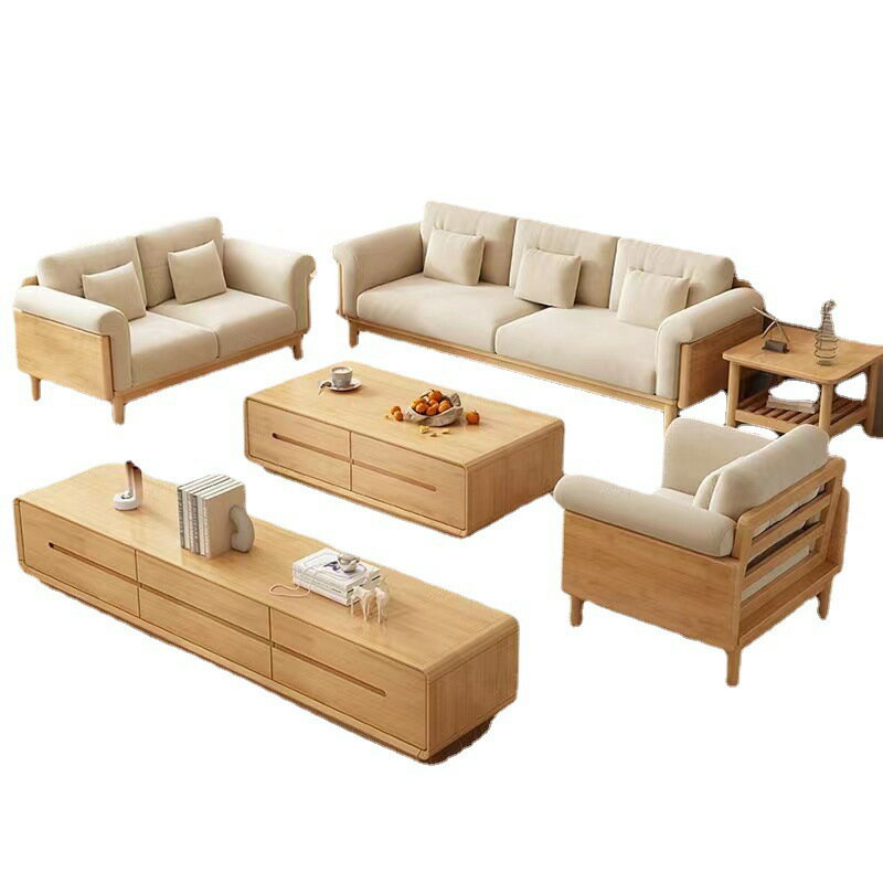 超舒服沙發 單人位 雙人位 三人位 北歐奶油風實木沙發組合簡約客廳白色家具日系原木可拆洗布藝沙發