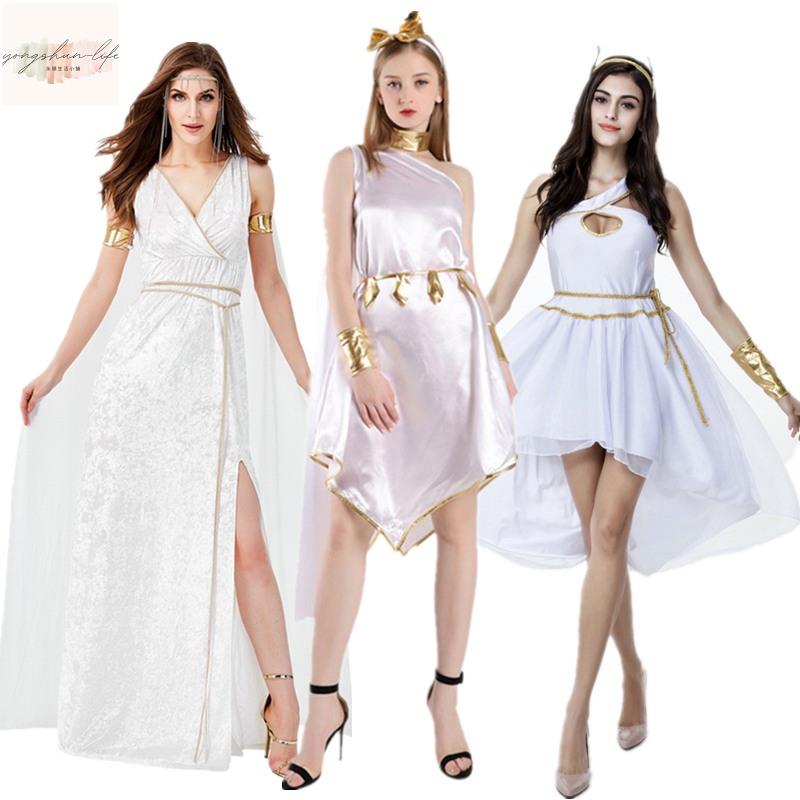 古羅馬神話故事雅典娜白色連衣裙萬聖節希臘女神COS成人演出服裝