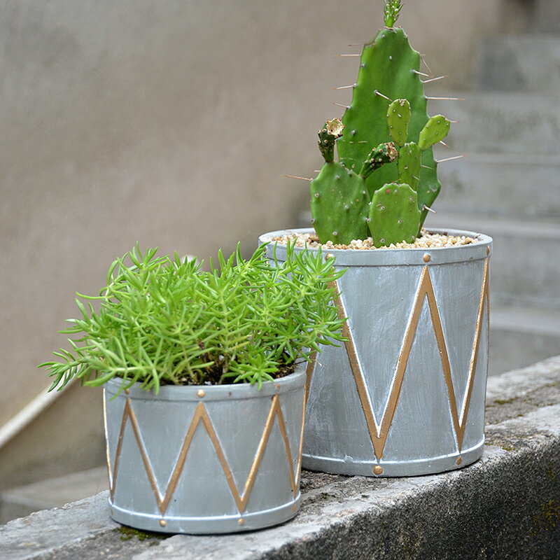 美式鼓式多肉花盆多肉植物花盆水泥綠植物陶瓷簡約個性創意小花盆1入