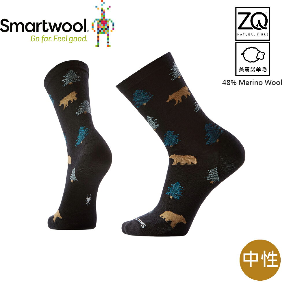 【SmartWool 美國 日著中長襪-樹《黑色》】SW003044/美麗諾羊毛襪/中長襪/經典四分襪/樹木圖騰/天然防臭