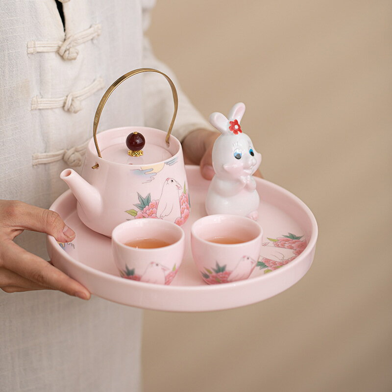 茶具套裝禮品粉色兔子茶具套組家用創意卡通便攜式戶外功夫茶具 全館免運