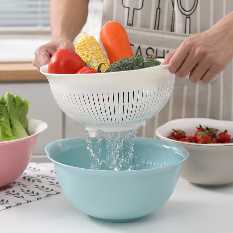 水果廚房大號洗創意家用滴水菜籃盤加厚篩蔬菜淘米雙層篩瀝水漏盆