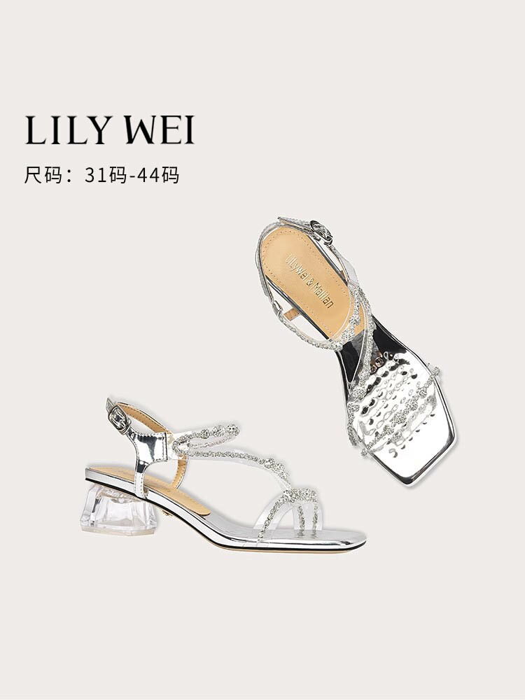 Lily Wei【醉星河】水鉆氧氣鞋法式一字帶透明涼鞋夏季外穿仙女風