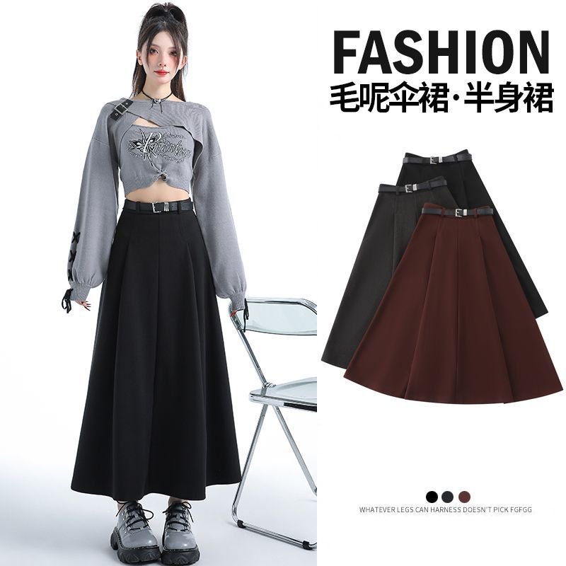 毛呢半身裙 A字裙