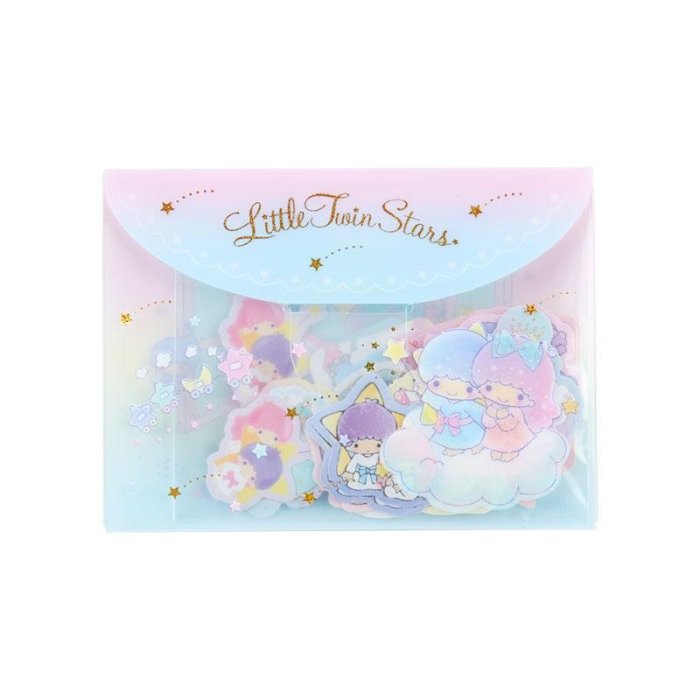 【震撼精品百貨】Little Twin Stars KiKi&LaLa 雙子星小天使 Sanrio 雙子星造型貼紙組附收納袋 40枚*40047
