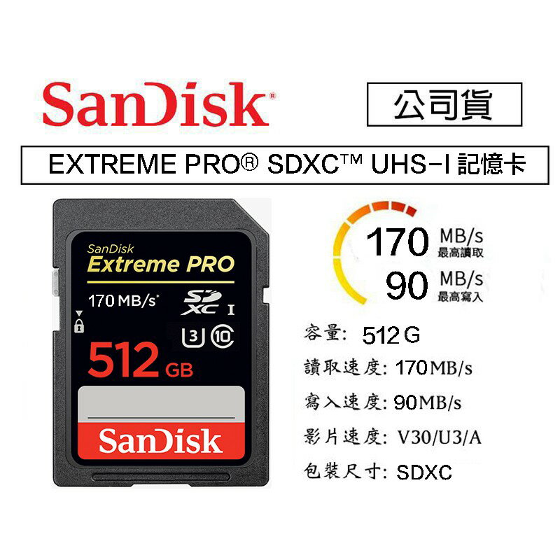 【eYe攝影】公司貨 Sandisk Extreme Pro SD 512G U3 SDXC 170M 4K 記憶卡