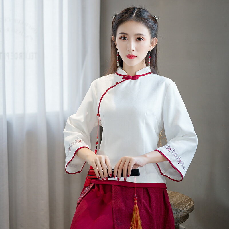 春秋新款傳統古典中式唐裝日常民國風復古改良旗袍茶服上衣女