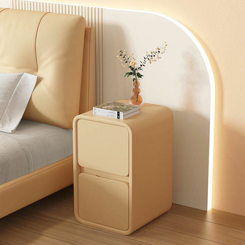 奶油風床頭柜簡約現代實木皮質床邊柜小型超窄20cm極簡迷你收納柜