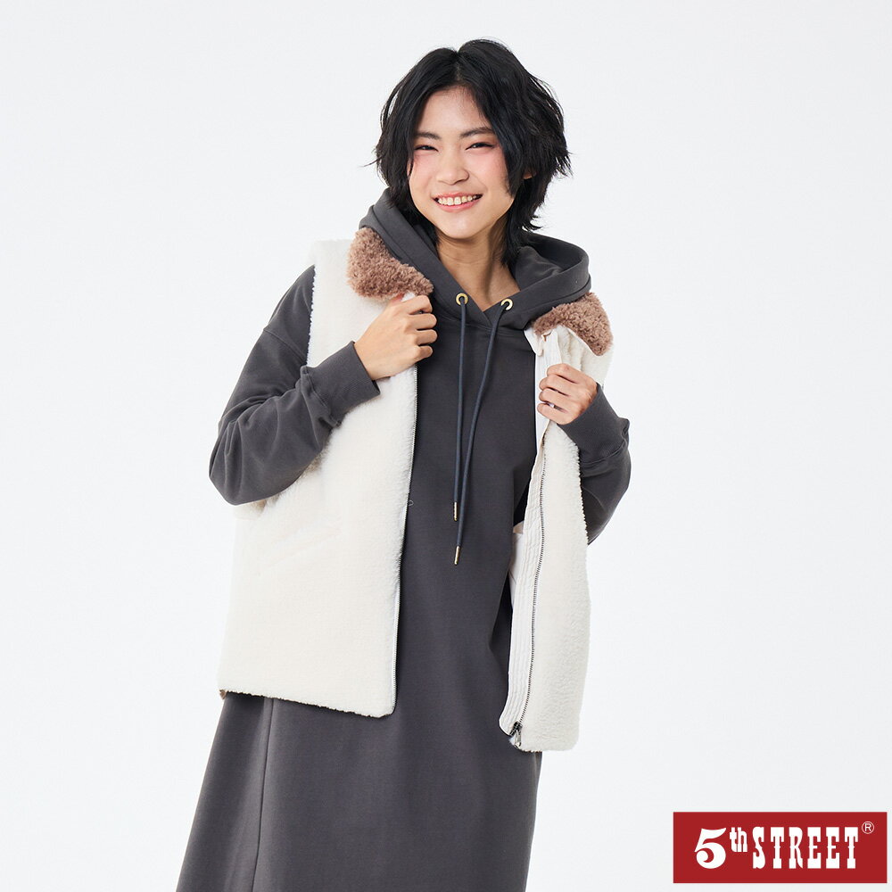 女裝 舒適質感超軟毛毛背心 米白 (550045) 【5th STREET】【APP下單天天10%回饋】★冬裝下殺 最高折426