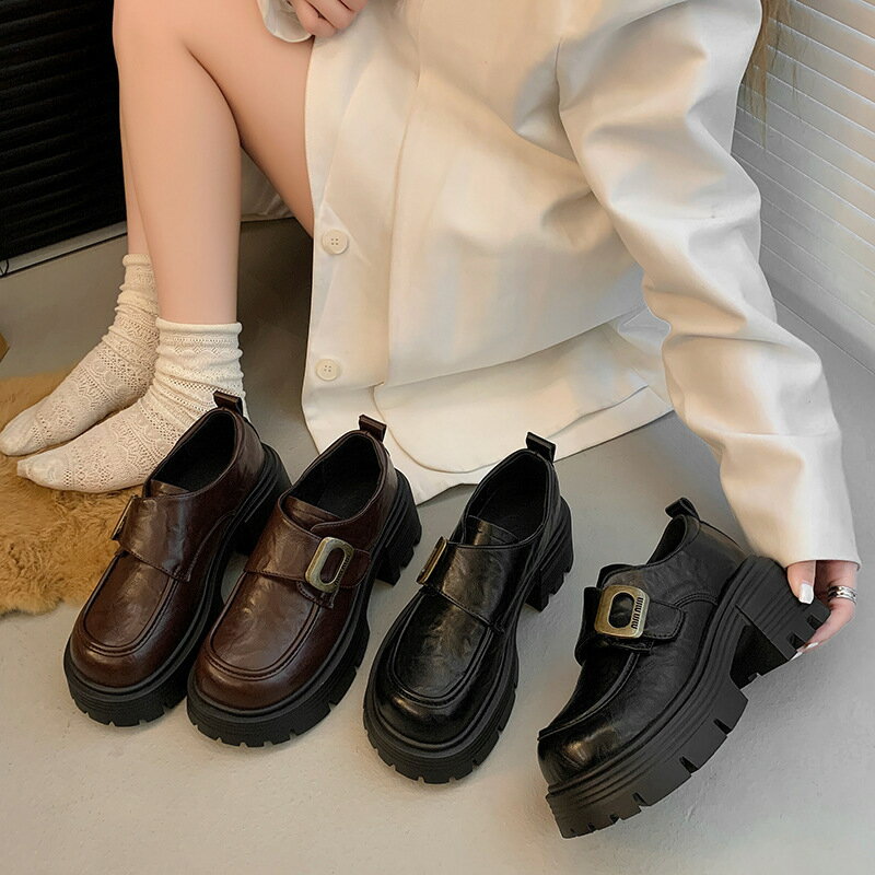 厚底增高英倫風樂福鞋女2024秋季新款潮流百搭女工作單鞋