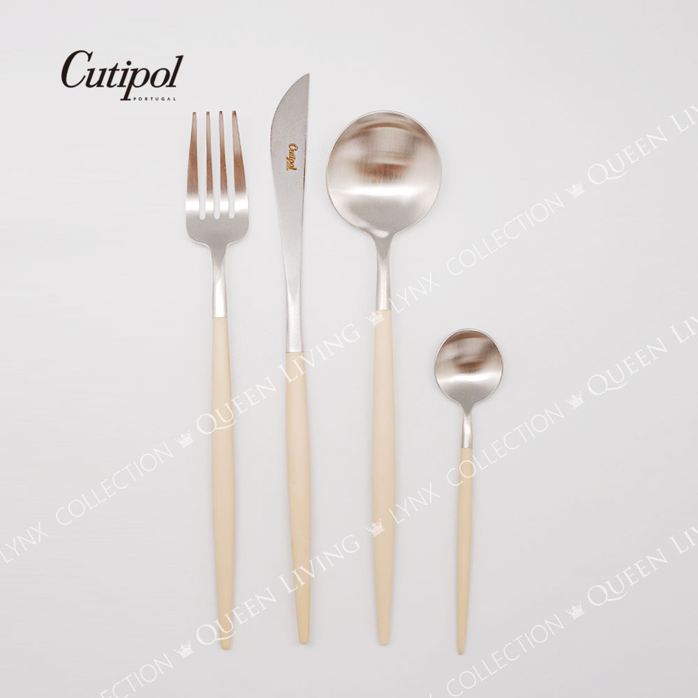 葡萄牙 Cutipol GOA系列個人餐具4件組-主餐刀+叉+匙+咖啡匙 (奶茶銀)