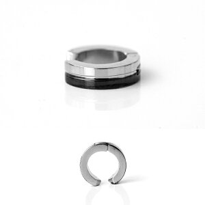 夾式耳環 簡單黑銀雙線造型 [ND406] 單支