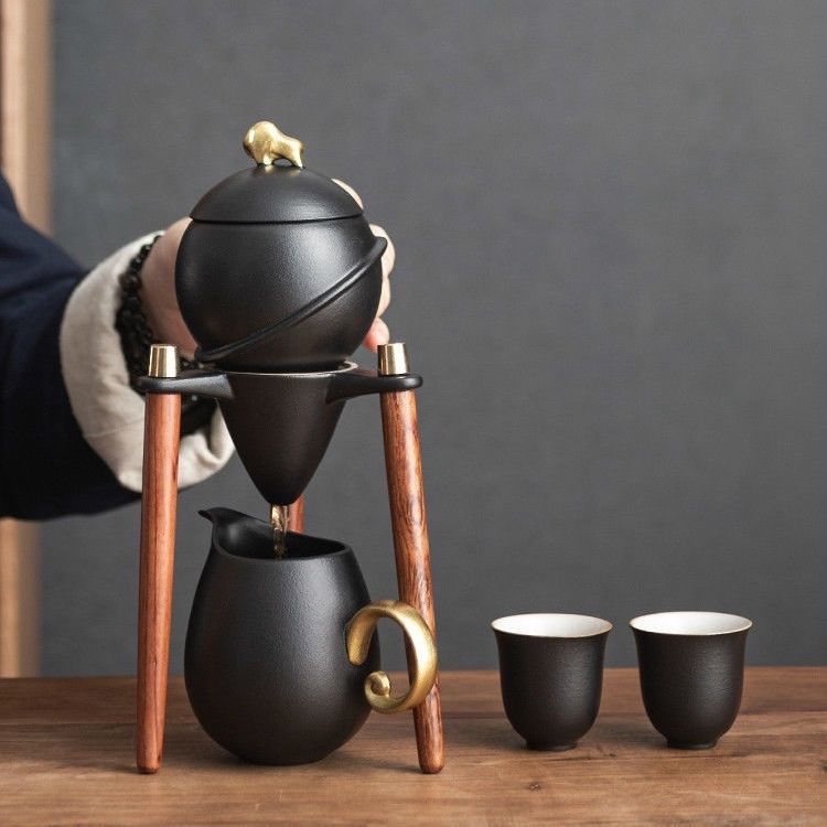 中式茶具 創意自動茶具家用商務陶瓷懶人泡茶神器整套功夫茶具萌貓時來運轉