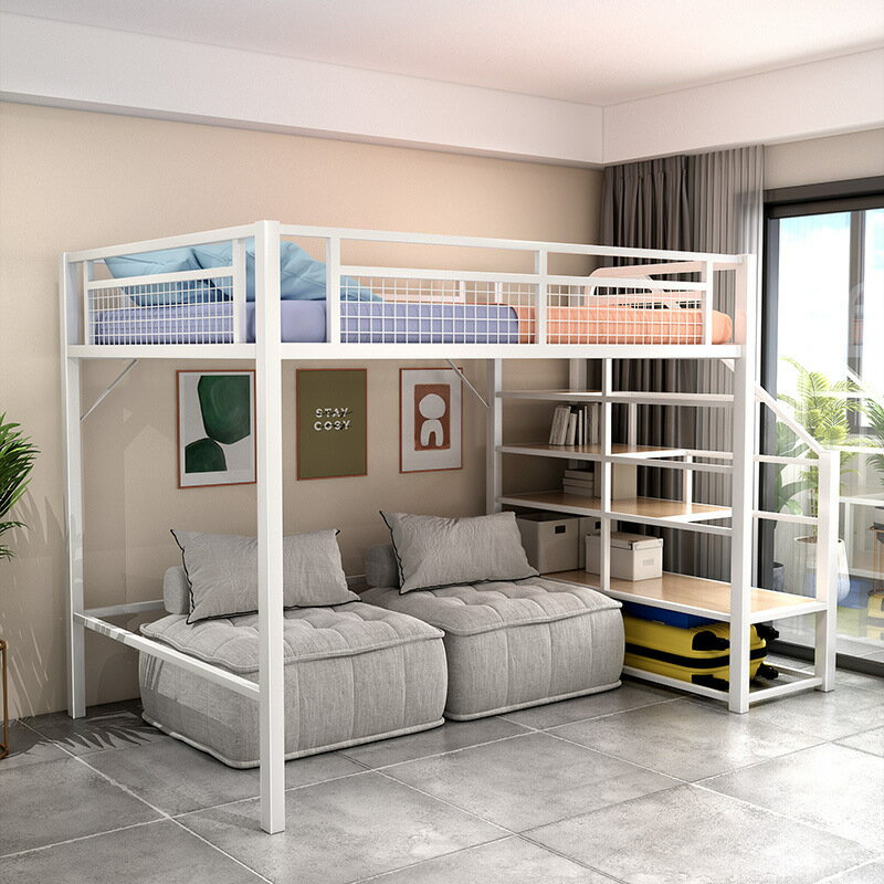 鐵藝多功能高架床小戶型上床下桌公寓閣樓省空間上下鋪雙層床