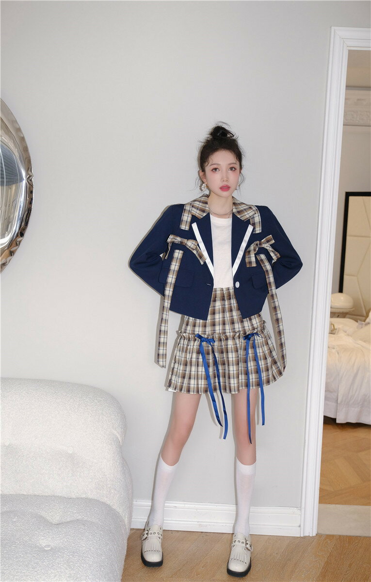 早秋新款2022歐貨學院風jk套裝洋氣網紅氣質西裝外套女短裙兩件套