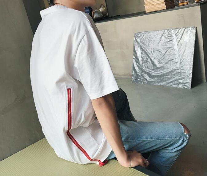 FINDSENSE MD 韓國 潮 男 時尚 休閒 圓領 寬鬆 五分袖 兩側拉鏈 短袖T恤 特色短T