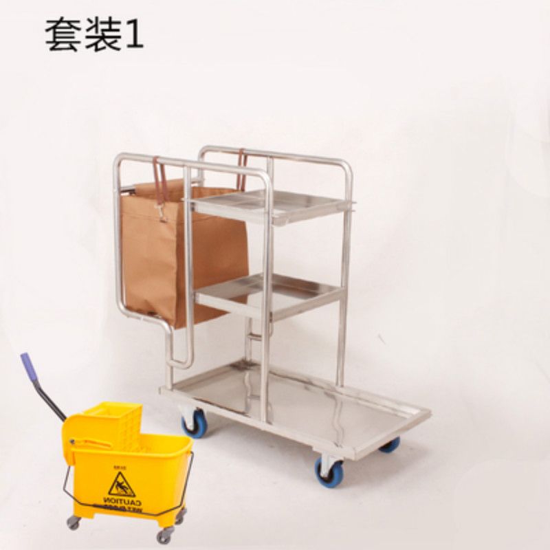不銹鋼清潔車工作手推車酒店賓館用物業多功能保潔車服務工具車168L 快速出貨