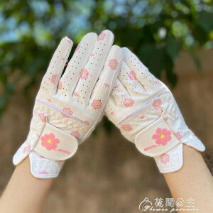 高爾夫手套女士款雙手時尚印花韓國進口PU超纖布防曬耐磨水洗golf