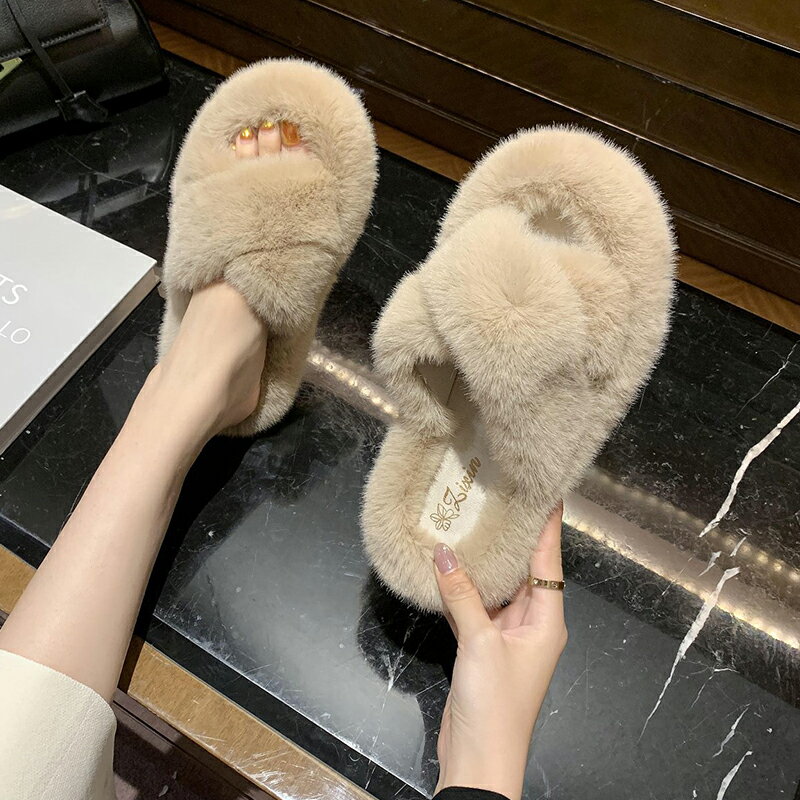 毛毛拖鞋女外穿2020年新款兔毛ins潮秋冬家用兔毛棉拖鞋子秋春季