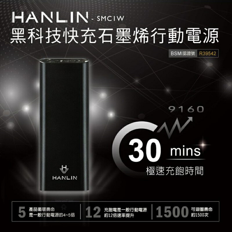 HANLIN- SMC1W 黑科技 30分快充石墨烯行動電源 筆電供電器可充