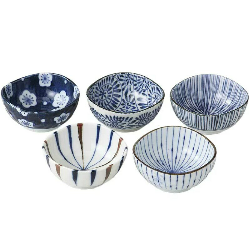 【領券滿額折100】 日本製 西海陶器 美濃燒 藍染五客 小缽/碗組(5入)