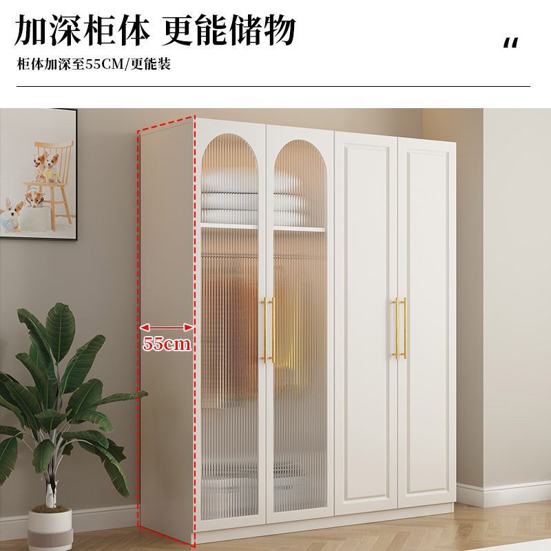 熱銷/免運 衣櫃/衣櫥/臥室 衣櫃家用臥室意式輕奢玻璃收納櫃奶油風簡易組裝儲物櫃多層大衣櫥