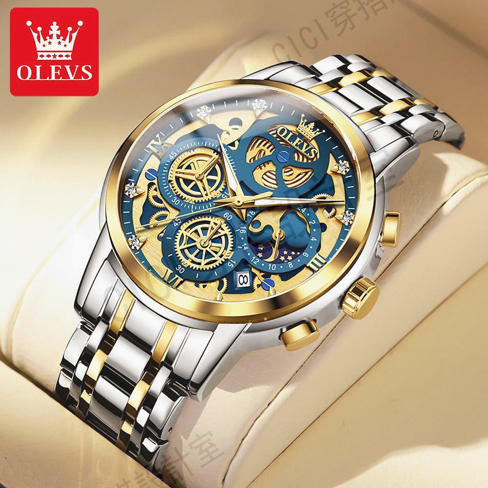 OLEVS 手錶男生 原裝 防水 夜視 日曆 石英 精品錶 流行 高檔 尊貴 時尚 不鏽鋼錶帶 9947【亞德機械五金家居】