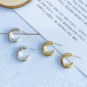 【S.One】正韓-Peanut金屬風C型純銀針耳環 韓國製造 空運來台 純銀針 耳環 耳墜 飾品