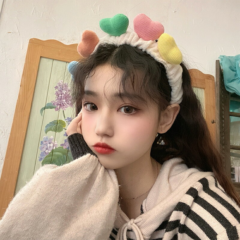 韓國ins風甜美彩色愛心洗臉束發帶少女可愛卡通網紅百搭發箍頭飾
