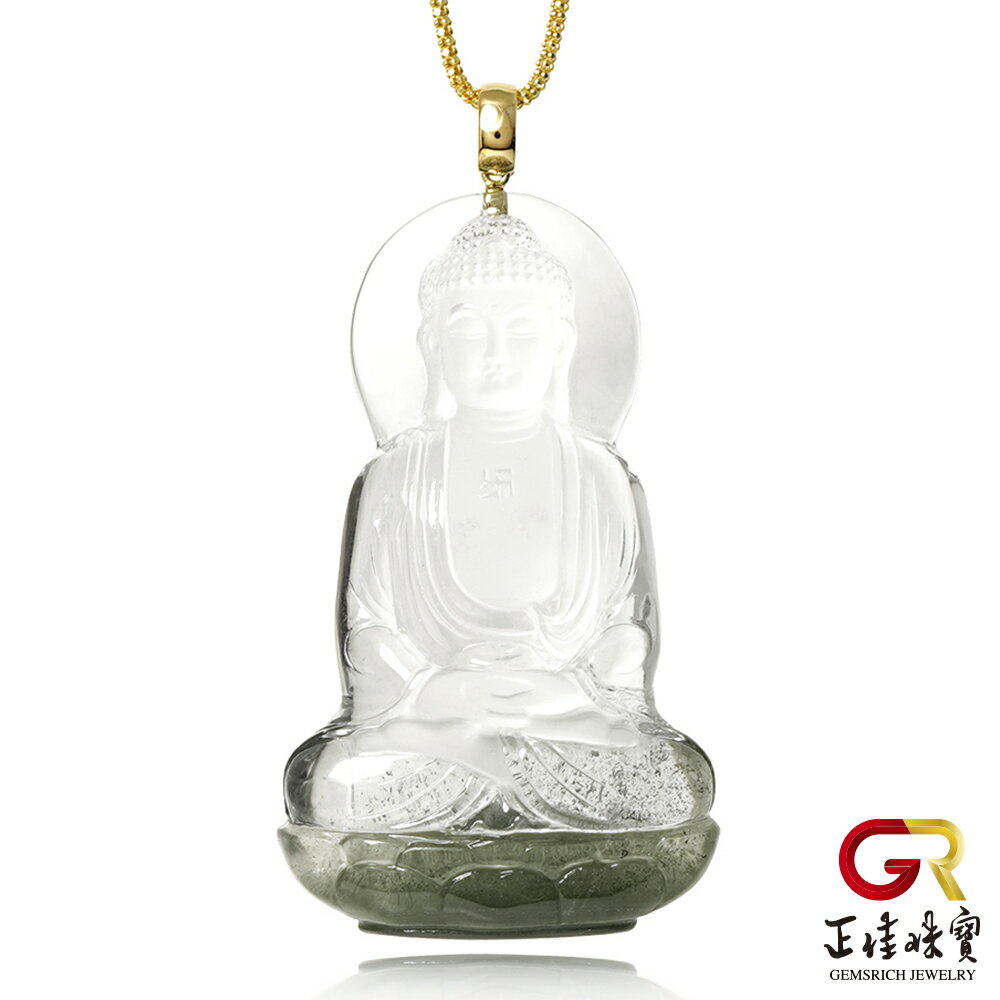綠幽靈 頂級玻璃體聚寶盆 阿彌陀佛 39.4g 綠幽靈吊墜｜18K金
