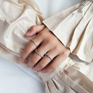 網紅波浪紋戒指女日韓潮人學生個性簡約食指關節指環套裝韓國飾品1入