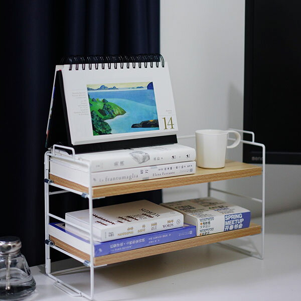 ✤宜家✤白色簡易兩層木質置物架 桌面收納架 書架 多層鐵藝整理架