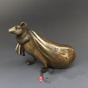 供應開光純銅老鼠招財鼠擺件黃金袋鼠招財鼠古玩收藏裝飾工藝禮品1入