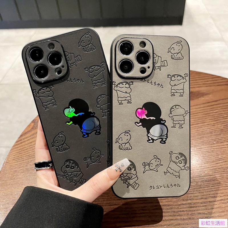 時尚復古鐳射搞笑蠟筆小新可愛卡通手機殼適用於 iPhone 14 13 12 11 14Plus X XS XR iPh