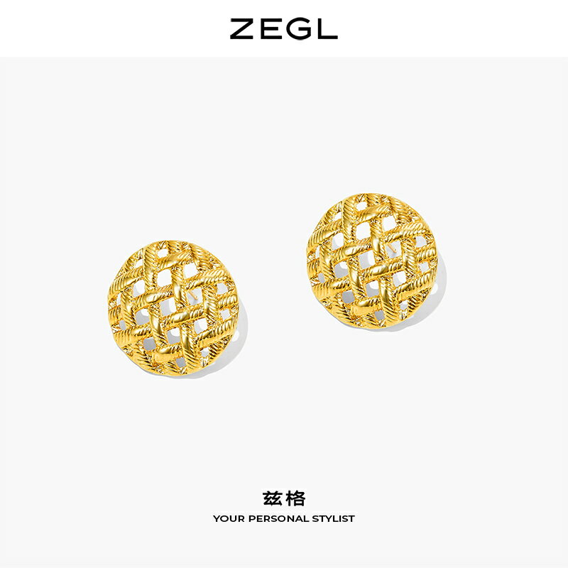 ZEGL復古圓形鏤空耳環女港風氣質耳釘925銀針網紅耳飾2021年新款
