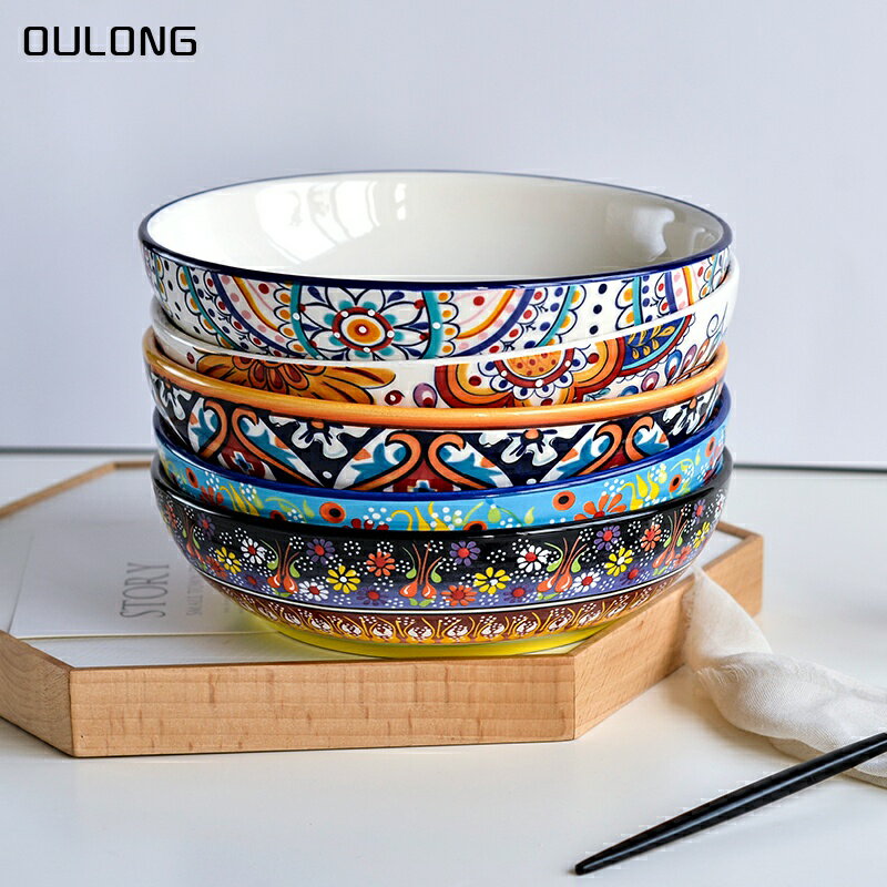 歐式陶瓷餐具8英寸淺碗家用湯碗面碗蓋澆飯碗創意菜碗沙拉碗菜盤