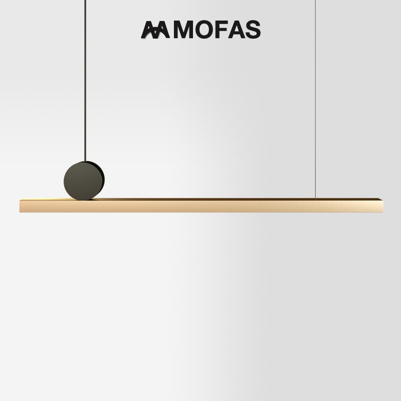 MOFAS后現代輕奢創意極簡長條餐廳餐桌吧臺會議桌客廳LED全銅吊燈