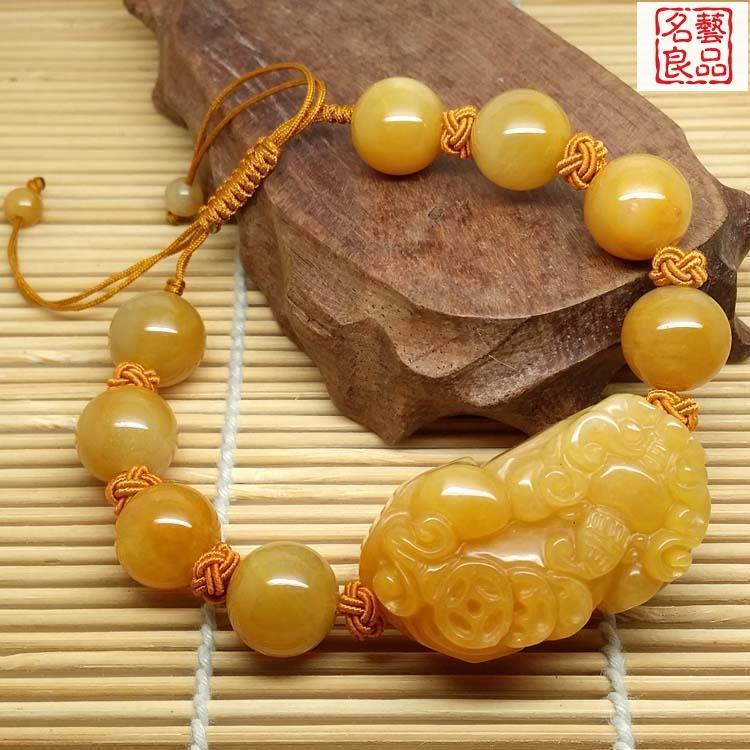 免運 開發票 招財天然黃玉 貔貅手鍊 男女款情侶復古飾品 天然玉石貔貅手串 辟邪轉運 最低價 最低價 快速出貨