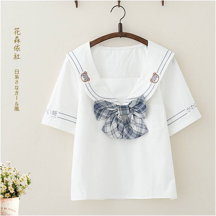 日系軟妹學院風可愛小狗刺繡海軍領短袖襯衫中學生少女JK制服襯衣