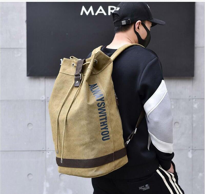 筆電包 時尚帆布運動雙肩包 圓桶包 旅行包 電腦包 後揹包 休閒旅行書包 多功能戶外登山騎行包