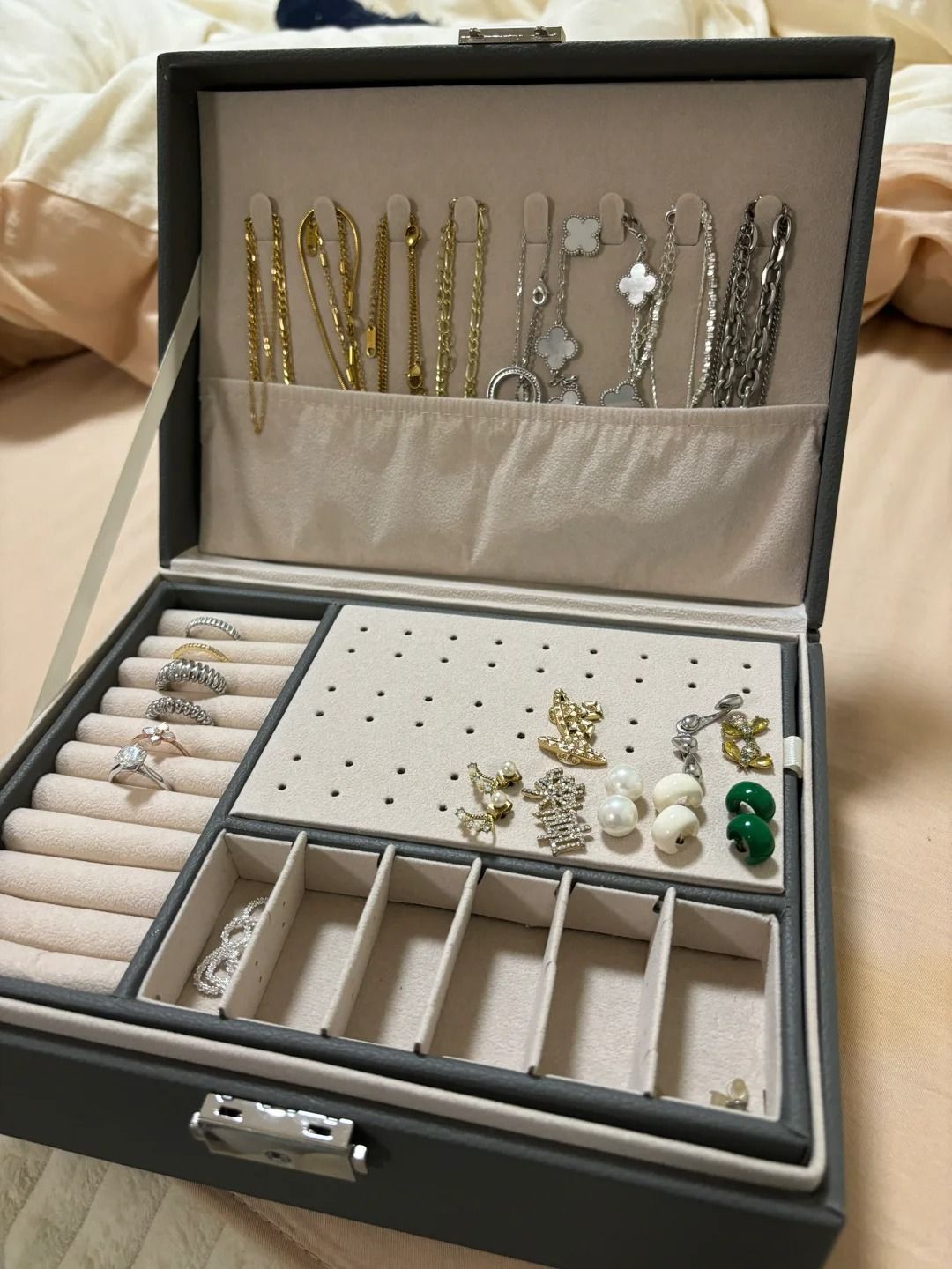 高顏值黃金收納盒帶鎖珠寶三金飾品首飾裝黃金高檔精緻存放盒-貼心家居