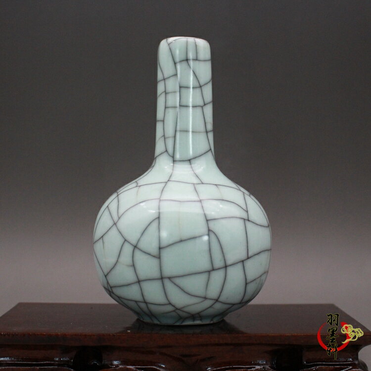清乾隆仿古哥窯裂紋釉 小天球花瓶 古董古玩陶瓷器仿古老貨收藏品