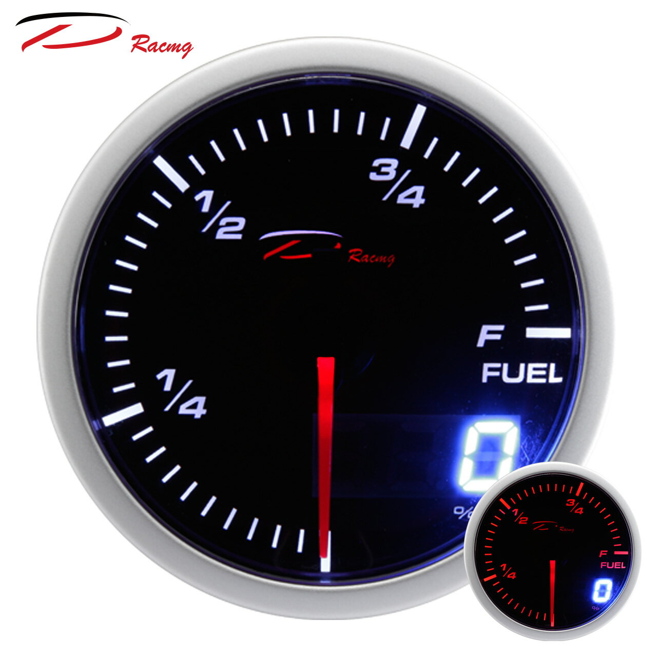 【D Racing三環錶/改裝錶】60mm油量錶 FUEL LEVEL。Dual View 指針+數字雙顯示系列。錶頭無設定功能。