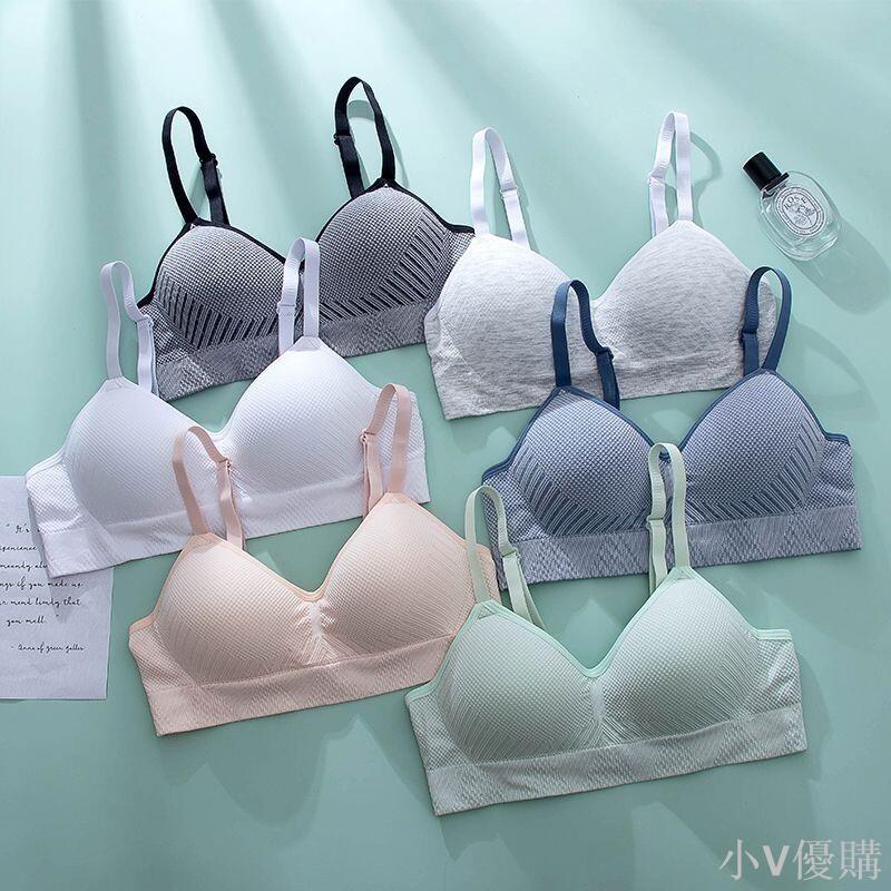 韓版日系天然乳膠純棉薄款舒適透氣高中生螺紋無鋼圈運動少女內衣