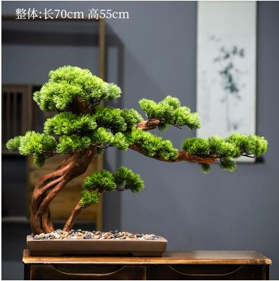 崖柏盆景模擬迎客松美人松商場酒店裝飾綠植物擺件玄關定製假盆栽 格林