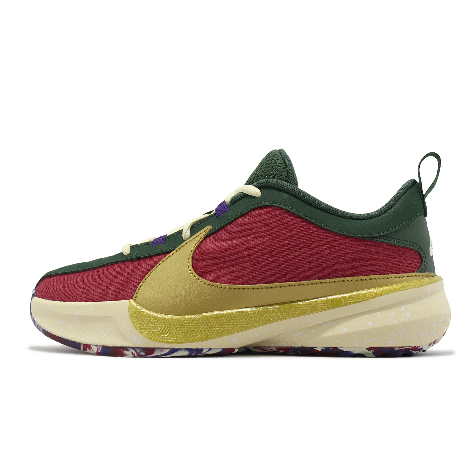 Nike 籃球鞋 Freak 5 GS 女鞋 大童 綠 紅 金 字母哥 Keep It A Buck 運動鞋