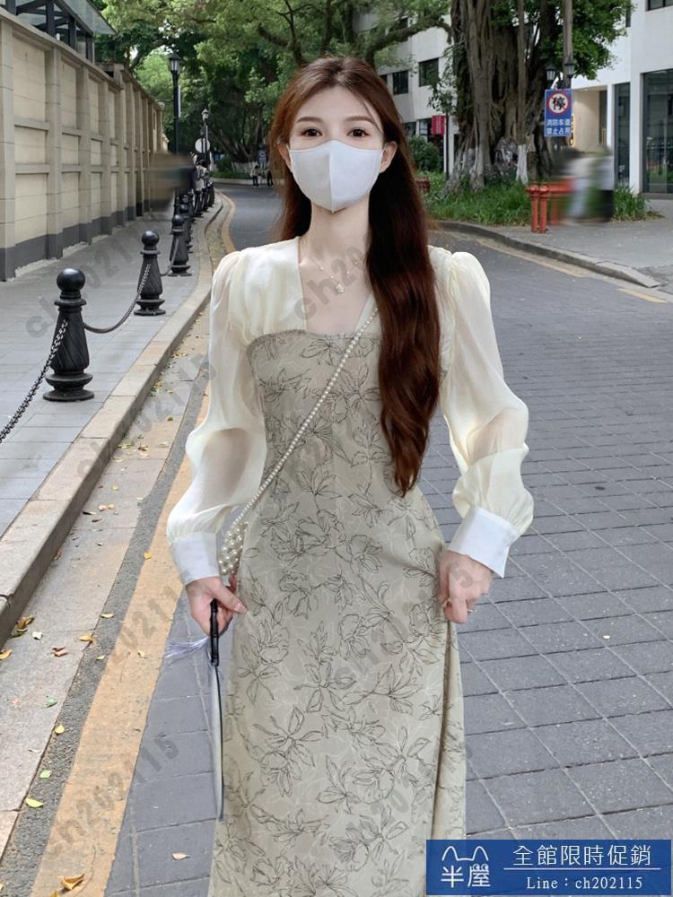 尾牙禮服 洋裝 新中式國風旗袍長袖連衣裙女秋裝參加婚禮穿搭訂婚伴娘服長裙禮服交換禮物 三木優選